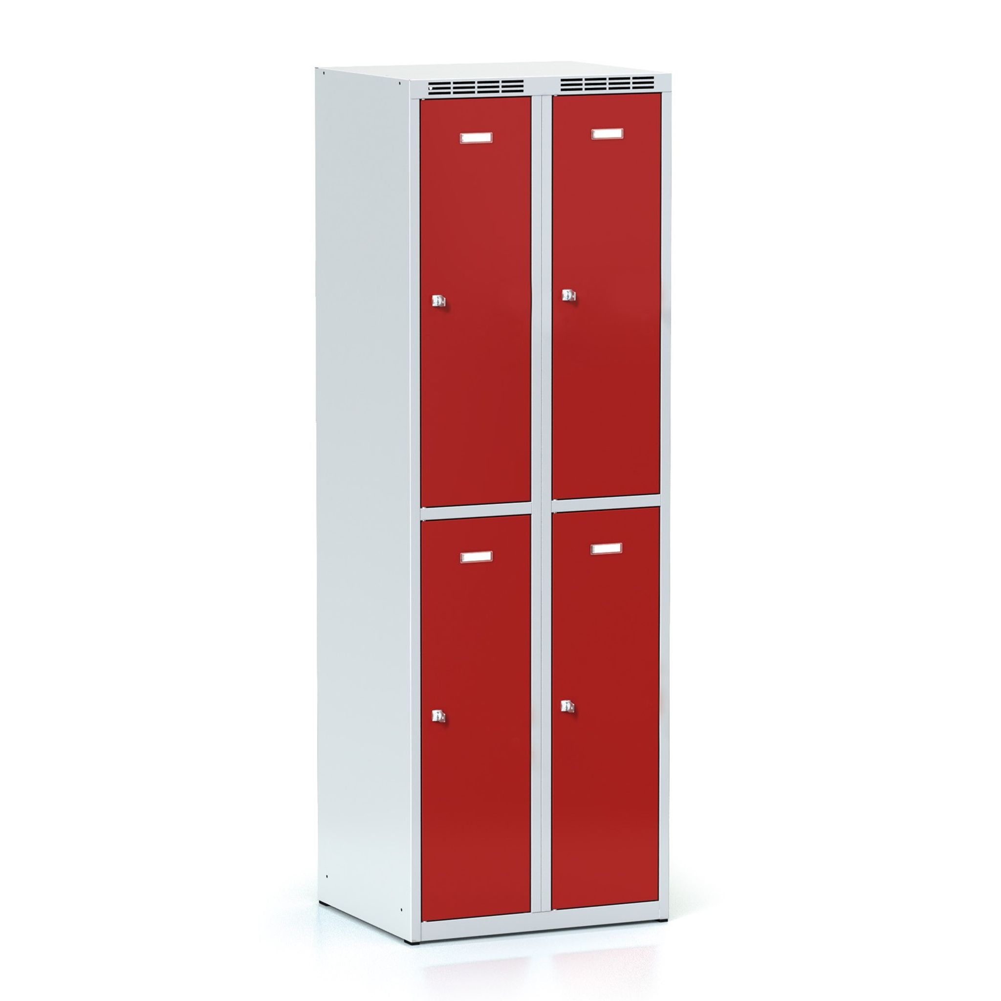 Kovová šatní skříňka S6 s úložnými boxy, 4 boxy, 1800 x 600 x 500 mm, otočný zámek, červené dveře