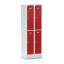 Kovová šatní skříňka S6 s úložnými boxy na soklu, 4 boxy, 1920 x 600 x 500 mm, otočný zámek, červené dveře