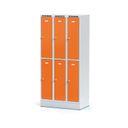 Kovová šatní skříňka S6 s úložnými boxy na soklu, 6 boxů, 1920 x 900 x 500 mm, otočný zámek, oranžové dveře