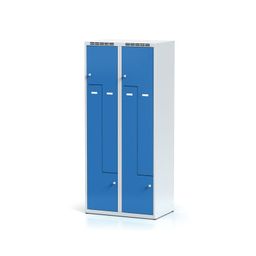 Kovová šatní skříňka S6 Z, 4 oddíly, 1800 x 800 x 500 mm, cylindrický zámek, modré dveře