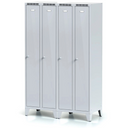 Kovová šatní skříňka s7 na nohách, 2 oddíly, 1904 x 600 x 500 mm, demont, cylindrický zámek, šedé dveře
