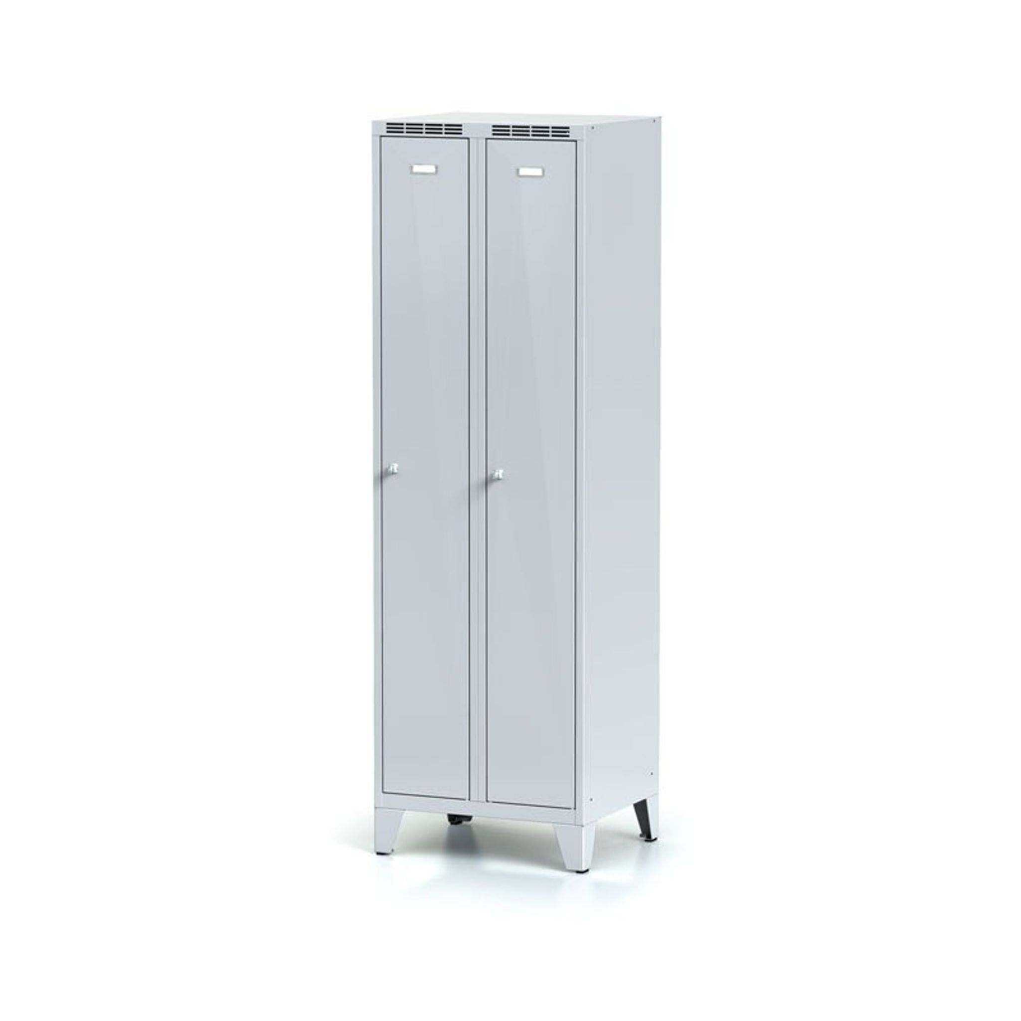 Kovová šatní skříňka s7 na nohách, 2 oddíly, 1904 x 600 x 500 mm, otočný zámek, šedé dveře