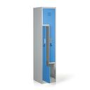 Kovová šatní skříňka Z, 2 oddíly, cylindrický zámek, modré dveře