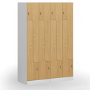 Kovová šatní skříňka Z, 4 oddíly, 1850 x 600 x 500 mm, demont, otočný zámek, laminované dveře, bříza