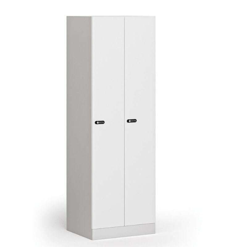 Fotografia produktu: Kovová šatníková skrinka S1, 2-dverová, 1850 x 600 x 500 mm, mechanický kódový zámok, laminované dvere, biela