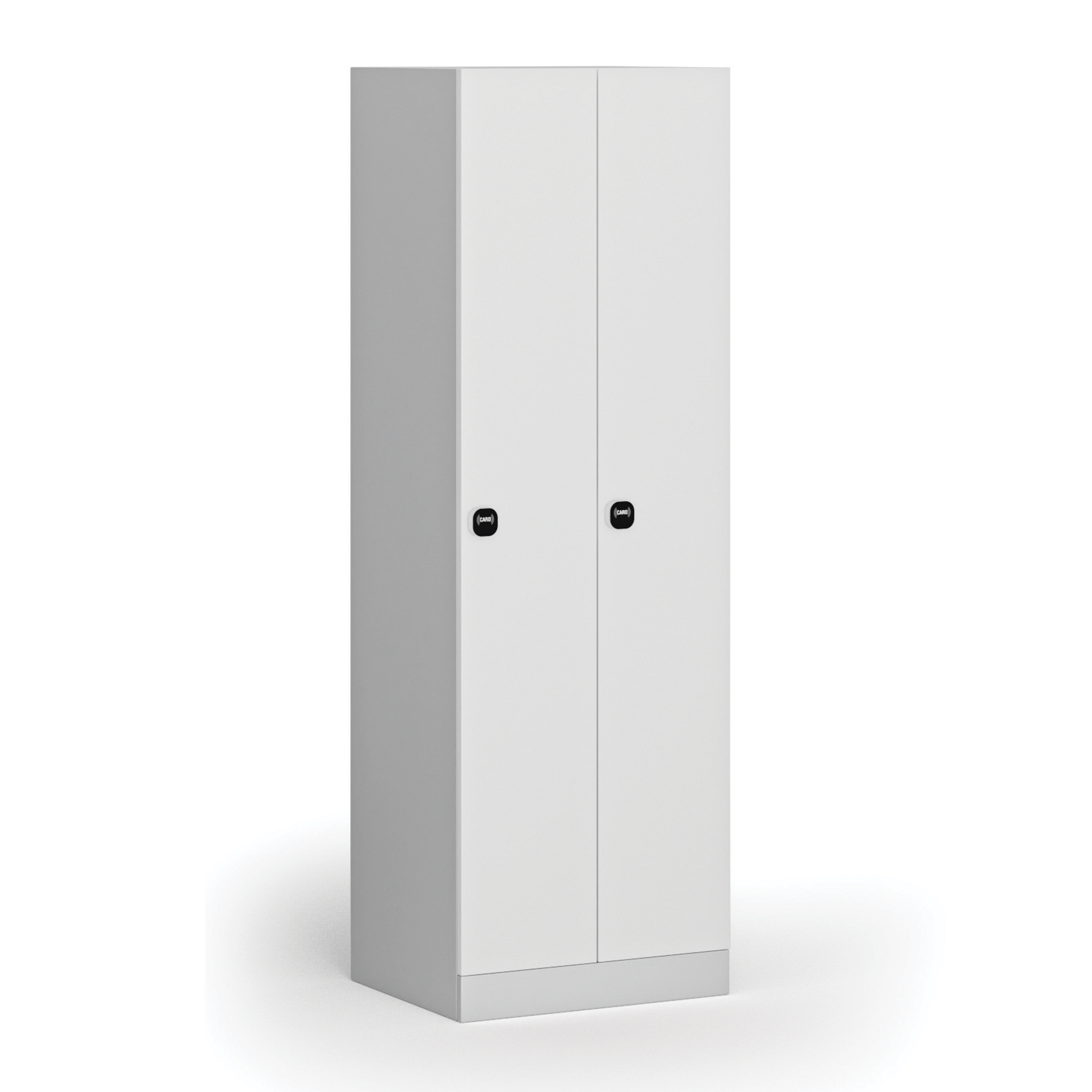Kovová šatníková skrinka S1, 2-dverová, 1850 x 600 x 500 mm, zámok s čítačkou RFID kariet, laminované dvere, biela