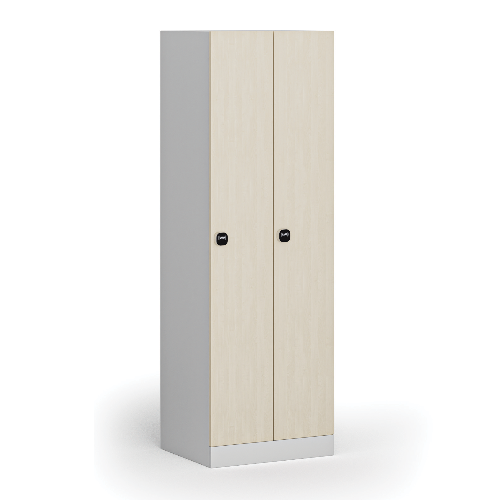 Fotografia produktu: Kovová šatníková skrinka S1, 2-dverová, 1850 x 600 x 500 mm, zámok s čítačkou RFID kariet, laminované dvere, breza