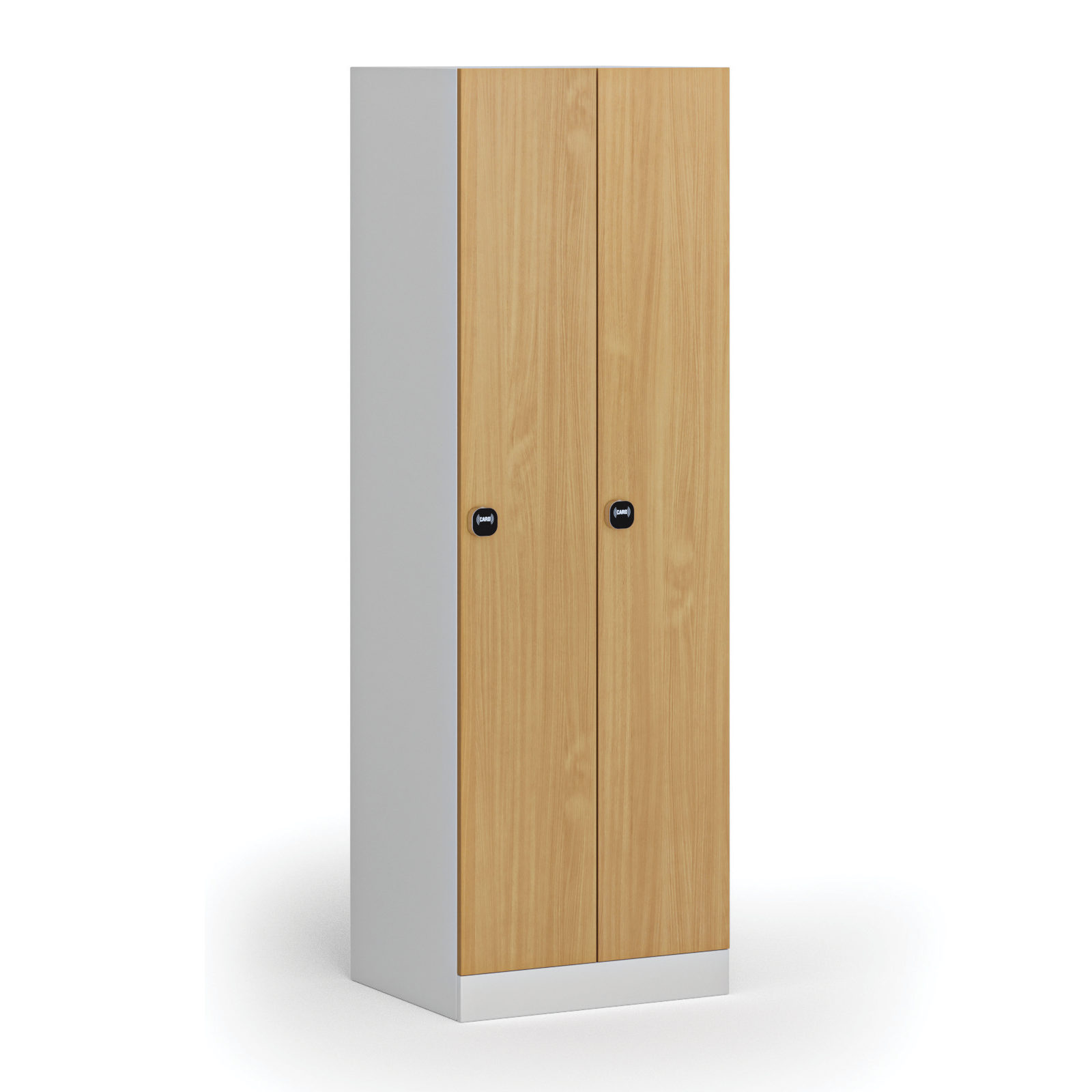 Fotografia produktu: Kovová šatníková skrinka S1, 2-dverová, 1850 x 600 x 500 mm, zámok s čítačkou RFID kariet, laminované dvere, buk