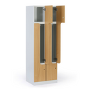 Kovová šatníková skrinka S1 Z, 4 oddiely, 1850 x 600 x 500 mm, demont, zámok s čítačkou RFID kariet, laminované dvere, breza