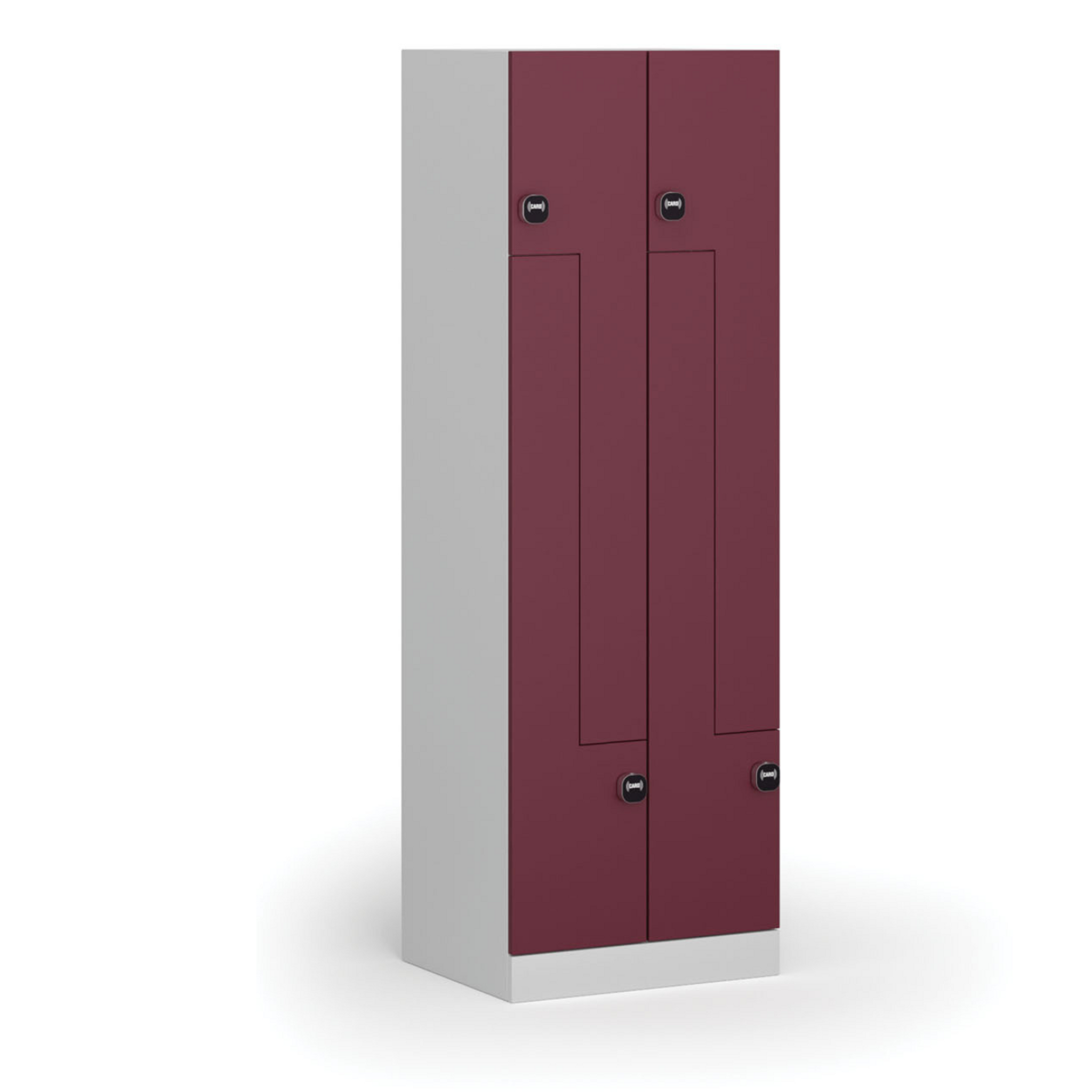 Kovová šatníková skrinka S1 Z, 4 oddiely, 1850 x 600 x 500 mm, zámok s čítačkou RFID kariet, červené dvere