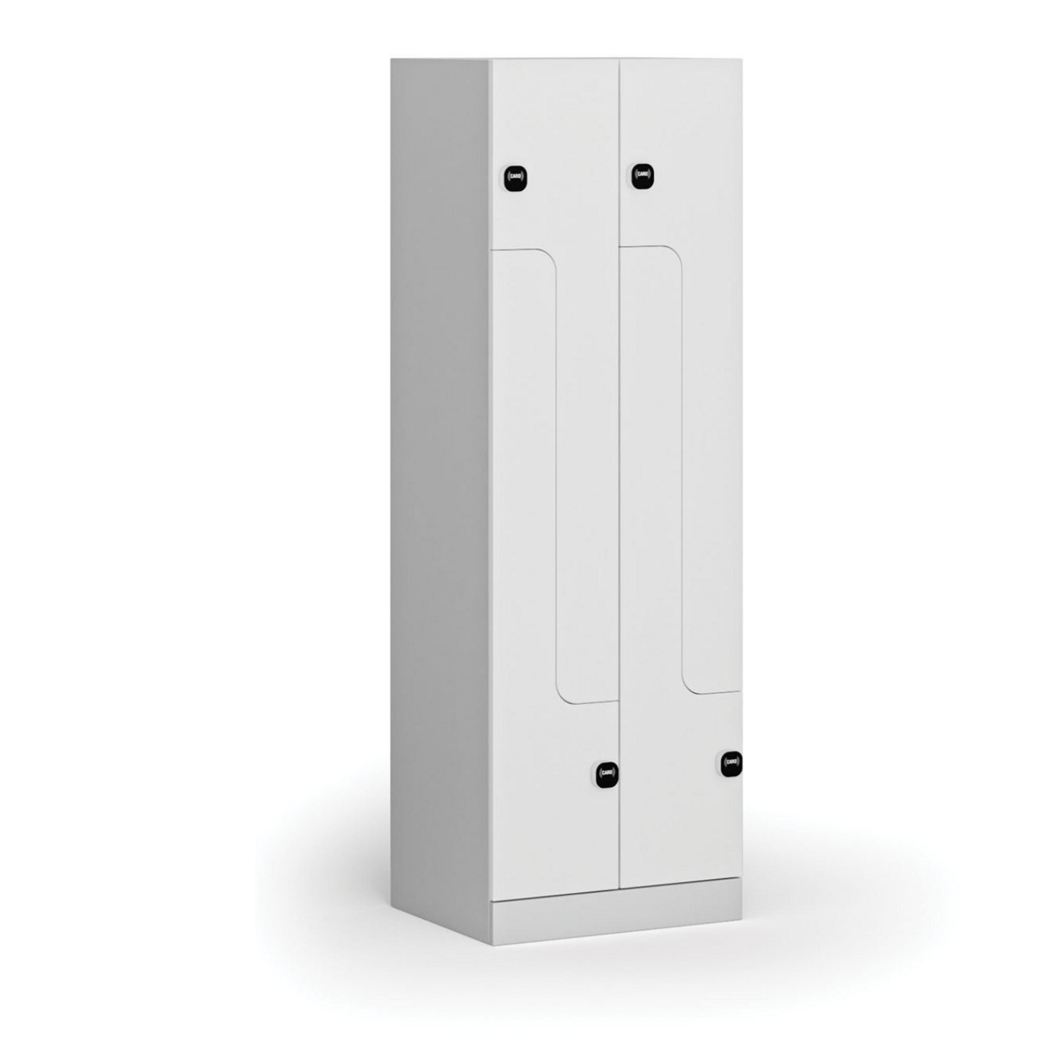 Kovová šatníková skrinka S1 Z, 4 oddiely, 1850 x 600 x 500 mm, zámok s čítačkou RFID kariet, laminované dvere, biela