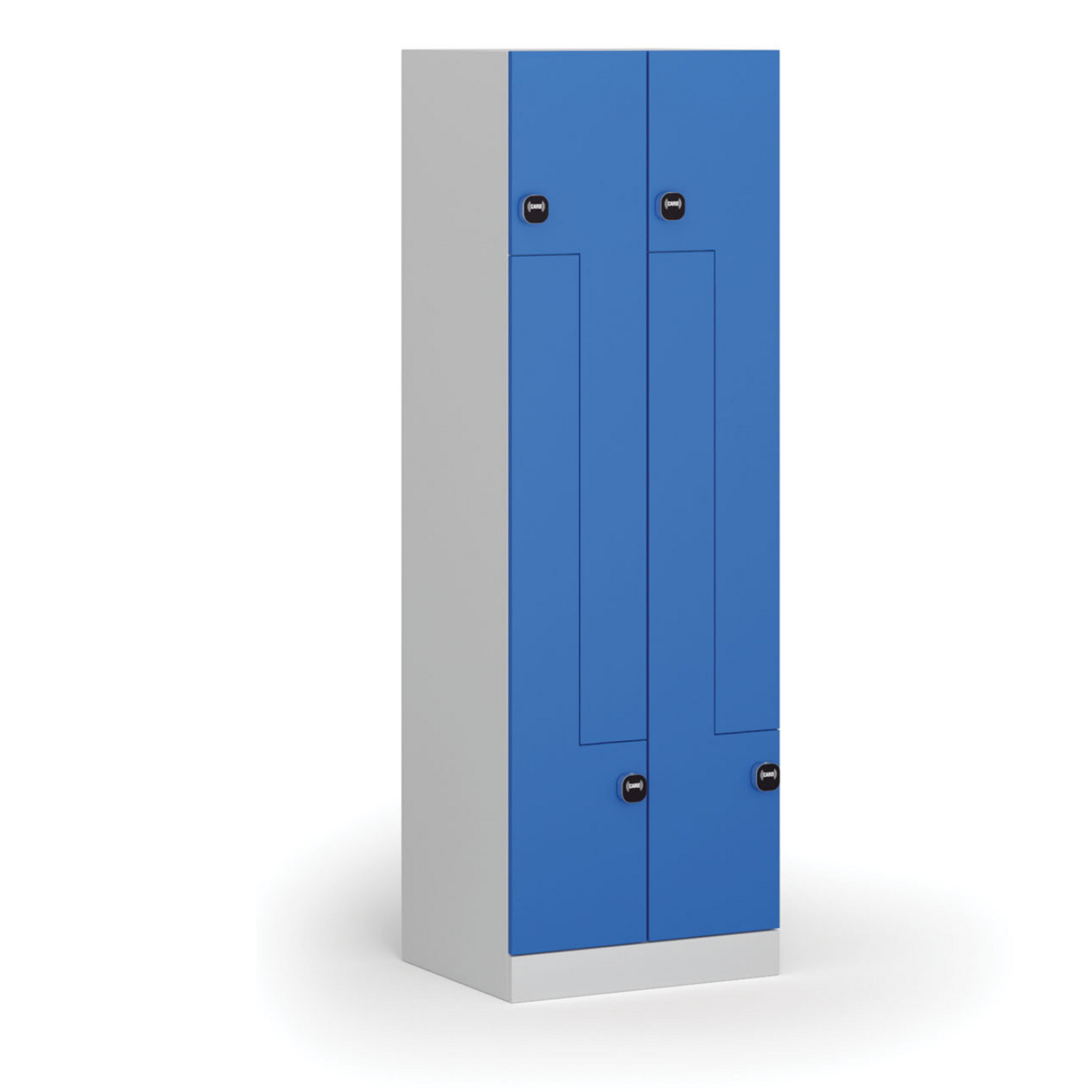 Kovová šatníková skrinka S1 Z, 4 oddiely, 1850 x 600 x 500 mm, zámok s čítačkou RFID kariet, modré dvere