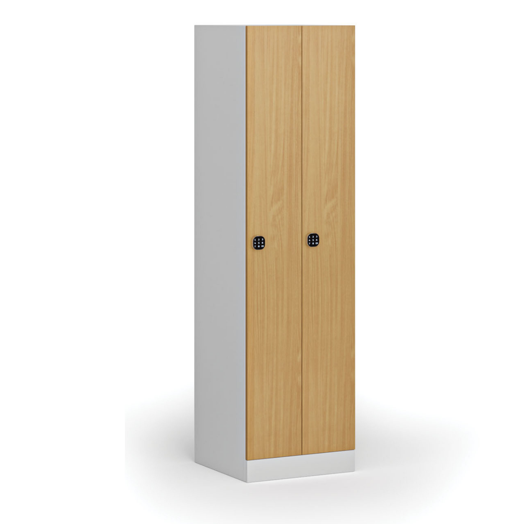 Kovová šatníková skrinka S1 zúžená, 2 oddiely, 1850 x 500 x 500 mm, demont, kódový zámok, laminované dvere, buk