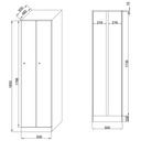Kovová šatníková skrinka S1 zúžená, 2 oddiely, 1850 x 500 x 500 mm, demont, zámok s čítačkou RFID kariet, laminované dvere, biela