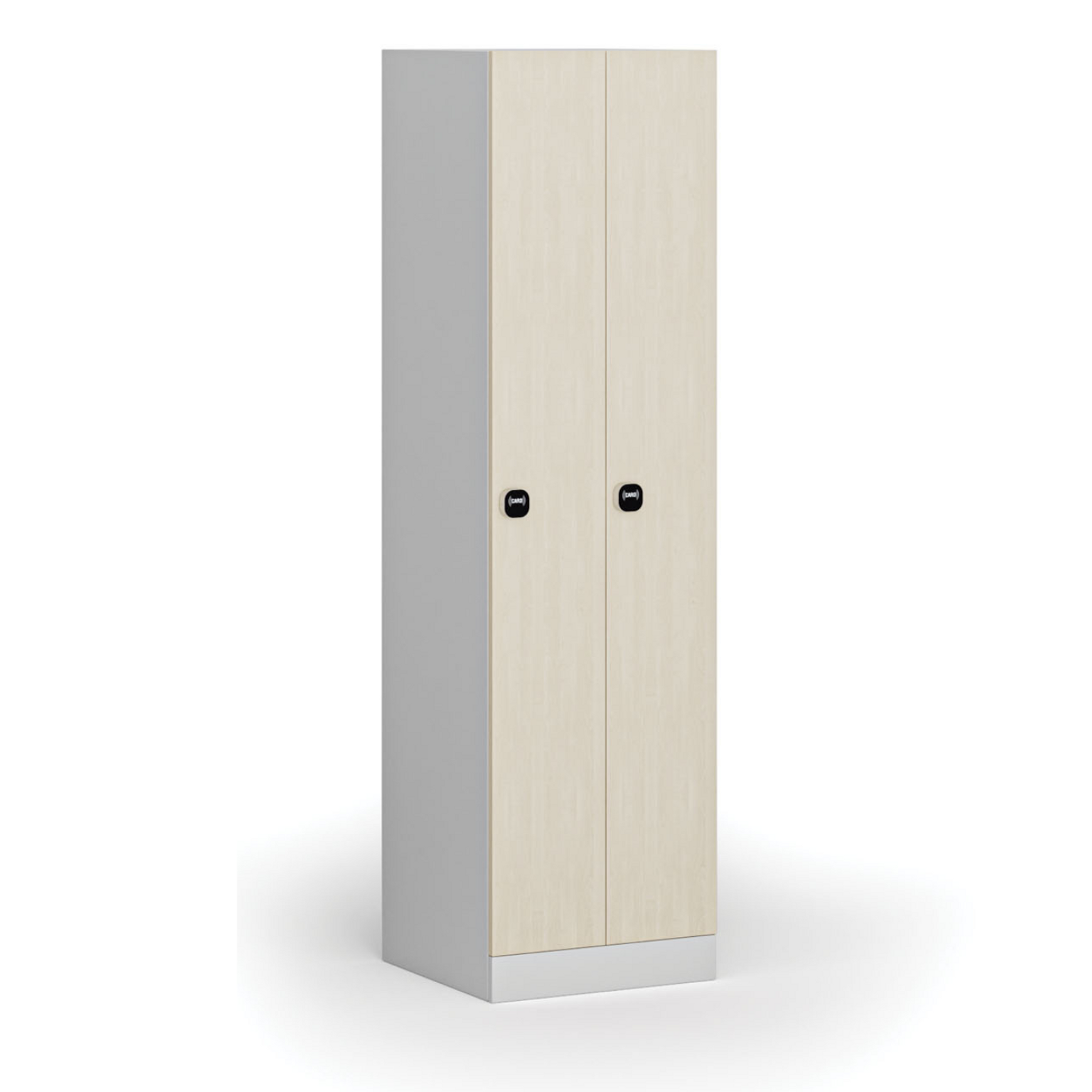 Kovová šatníková skrinka S1 zúžená, 2 oddiely, 1850 x 500 x 500 mm, demont, zámok s čítačkou RFID kariet, laminované dvere