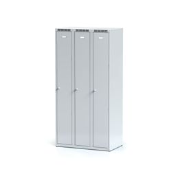 Kovová šatníková skrinka S6 3-dielna, 1800 x 900 x 500 mm, otočný zámok, sivé dvere