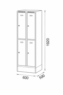 Kovová šatníková skrinka S6 na sokli s úložnými boxami, 4 boxy, 1920 x 600 x 500 mm, cylindrický zámok, sivé dvere