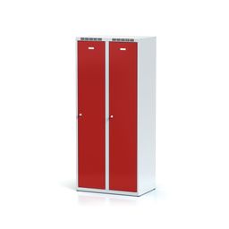 Kovová šatníková skrinka S6 s medzistenou, 2-dverová, 1800 x 800 x 500 mm, otočný zámok, červené dvere