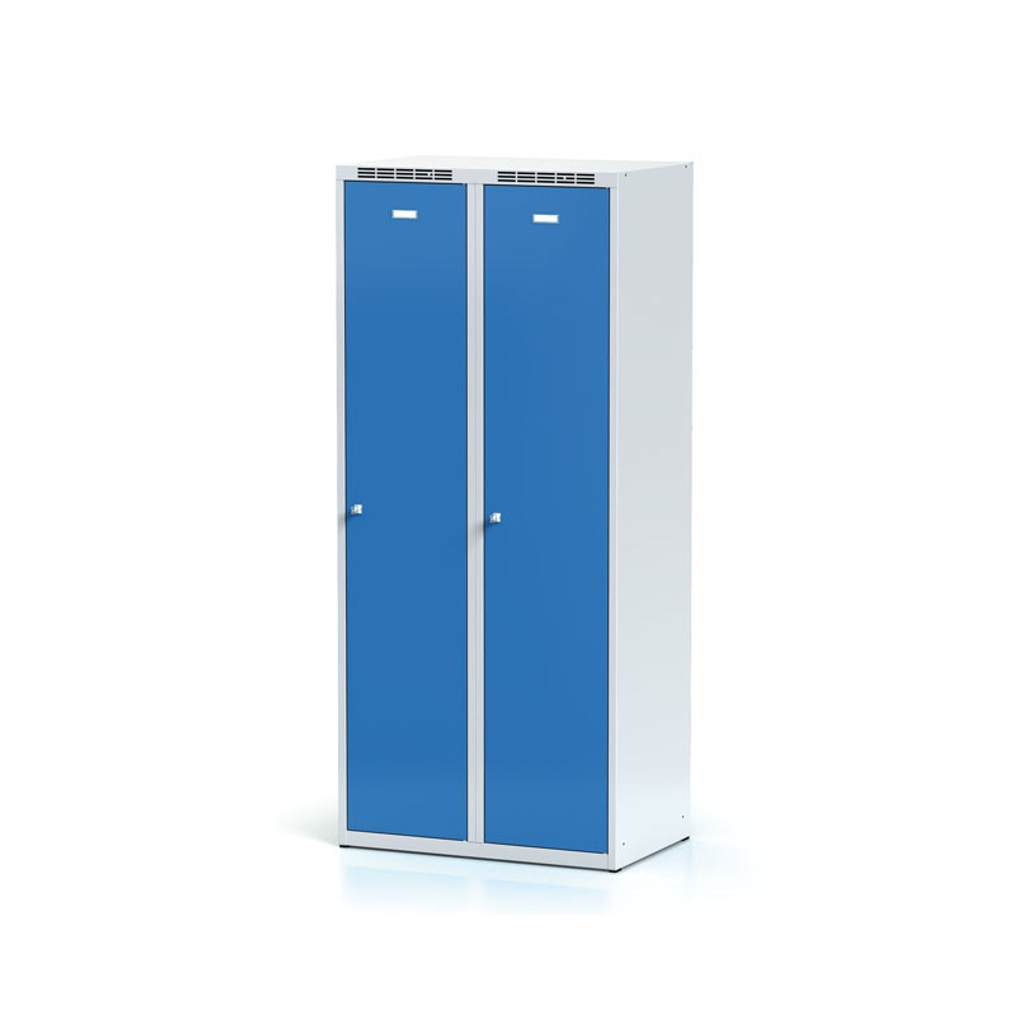 Kovová šatníková skrinka S6 s medzistenou, 2-dverová, 1800 x 800 x 500 mm, otočný zámok, modré dvere