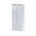 Kovová šatníková skrinka S6 s medzistenou na sokli, 2-dverová, 1920 x 800 x 500 mm, cylindrický zámok, sivé dvere