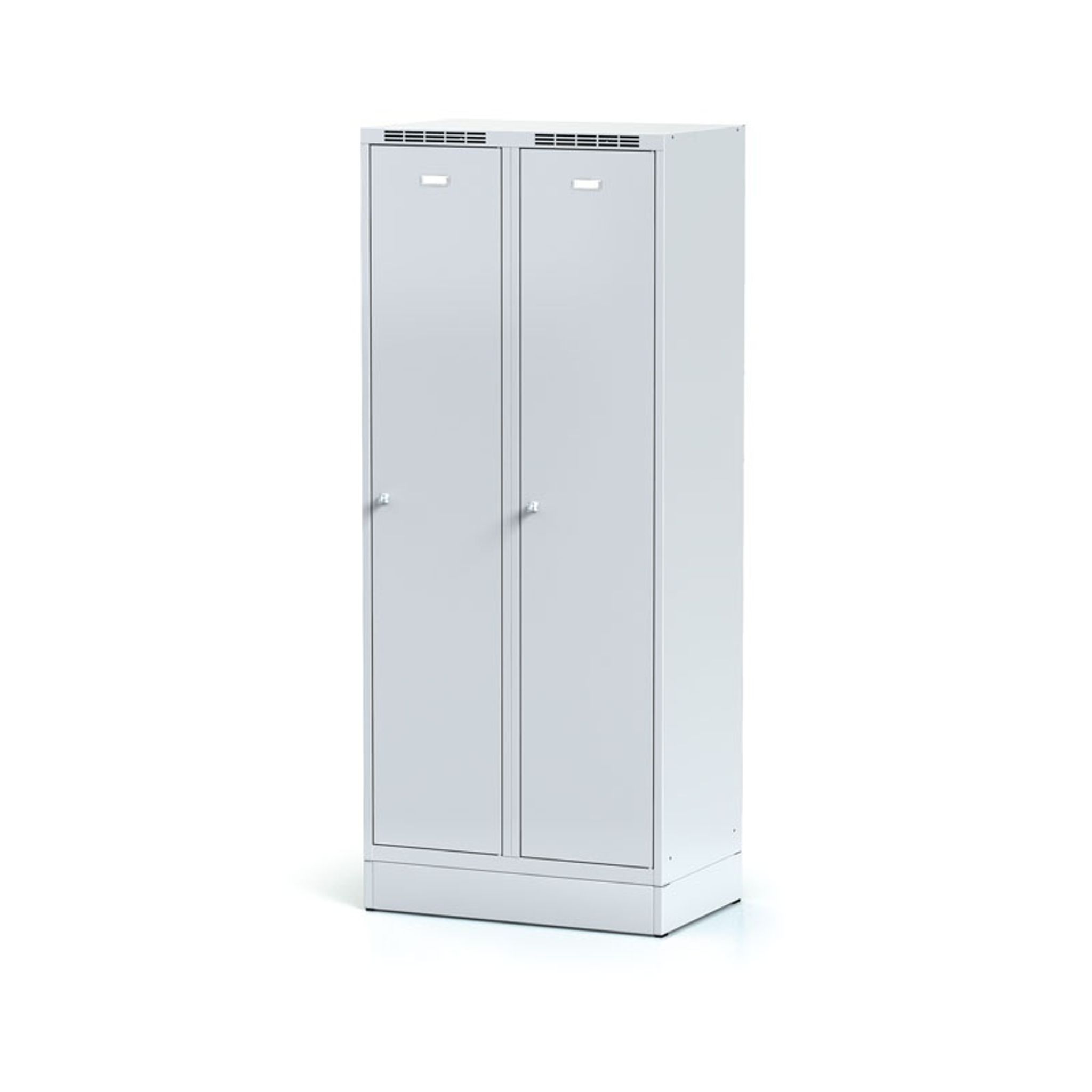 Kovová šatníková skrinka S6 s medzistenou na sokli, 2-dverová, 1920 x 800 x 500 mm, cylindrický zámok