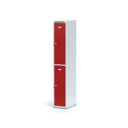 Kovová šatníková skrinka S6 s úložnými boxami, 2 boxy, 1800 x 300 x 500 mm, cylindrický zámok, červené dvere