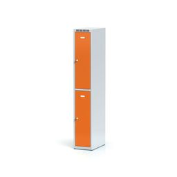 Kovová šatníková skrinka S6 s úložnými boxami, 2 boxy, 1800 x 300 x 500 mm, otočný zámok, oranžové dvere