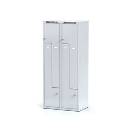 Kovová šatníková skrinka S6 Z, 4 oddiely, 1800 x 800 x 500 mm, cylindrický zámok, sivé dvere