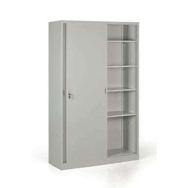 Kovová skříň s posuvnými dveřmi, 4 police, 1200 x 1990 x 450 mm, světle šedá