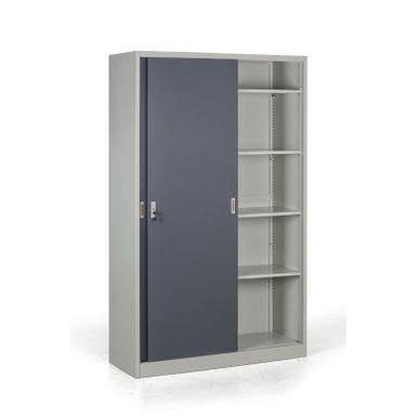 Kovová skříň s posuvnými dveřmi, 4 police, 1200 x 1990 x 450 mm, tmavě šedá