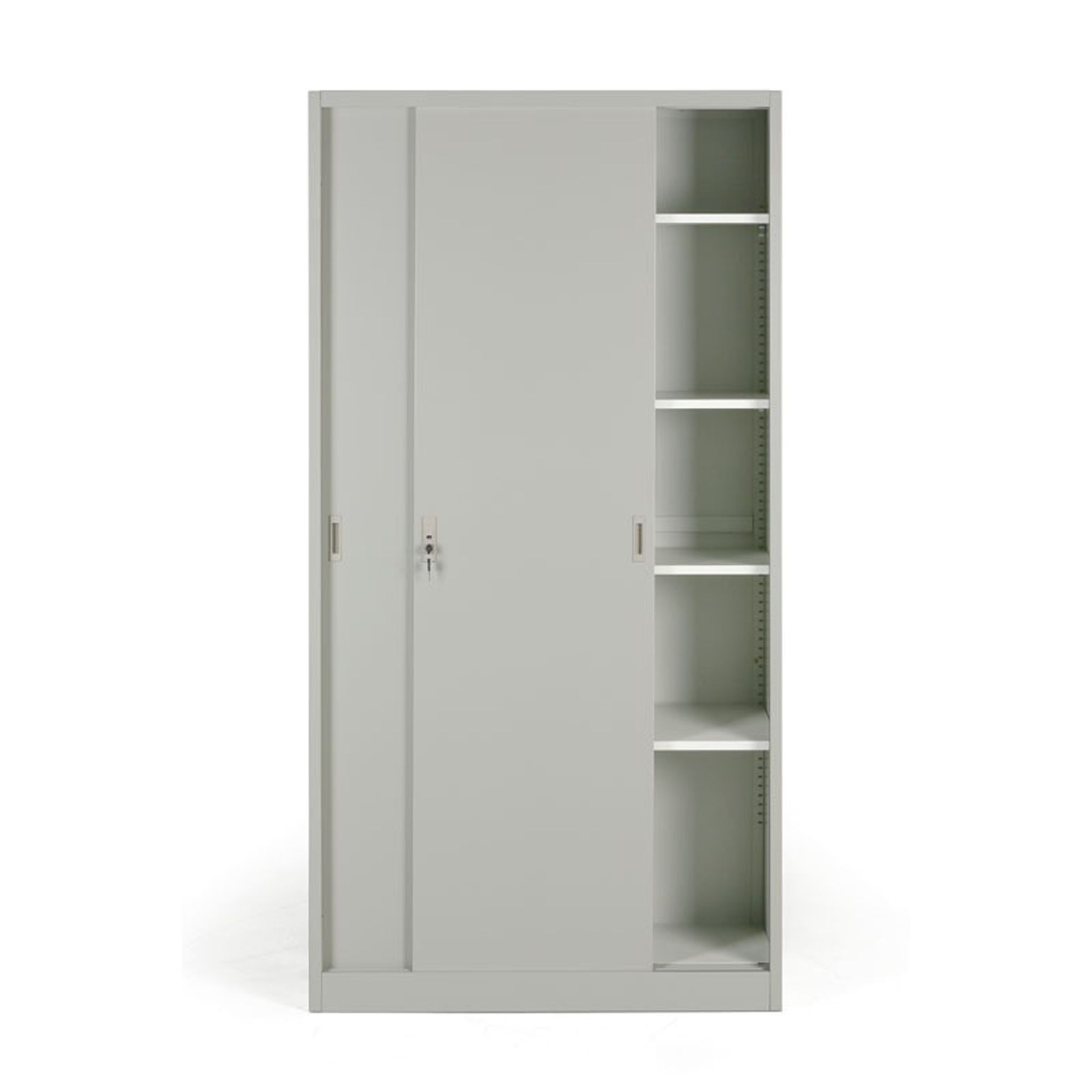 Kovová skriňa s posuvnými dverami, 4 police, 1000 x 1990 x 450 mm, svetlo sivá