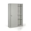 Kovová skriňa s posuvnými dverami, 4 police, 1200 x 1990 x 450 mm, svetlo sivá