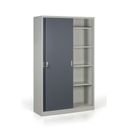 Kovová skriňa s posuvnými dverami, 4 police, 1200 x 1990 x 450 mm, tmavo sivá