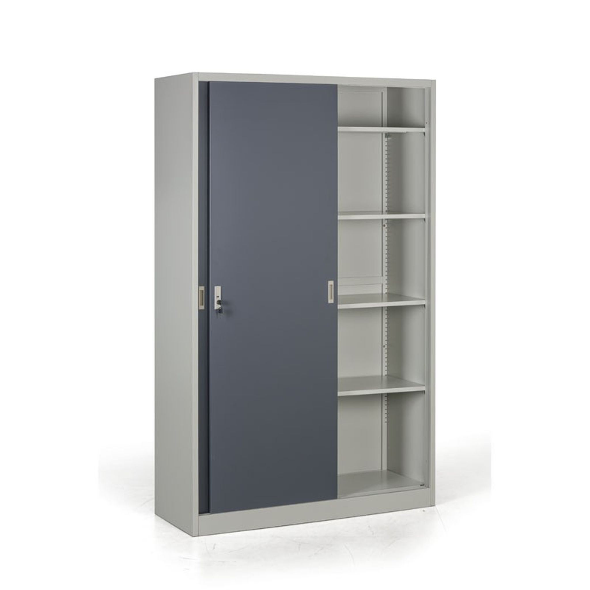 Kovová skriňa s posuvnými dverami, 4 police, 1200 x 1990 x 450 mm, tmavo sivá