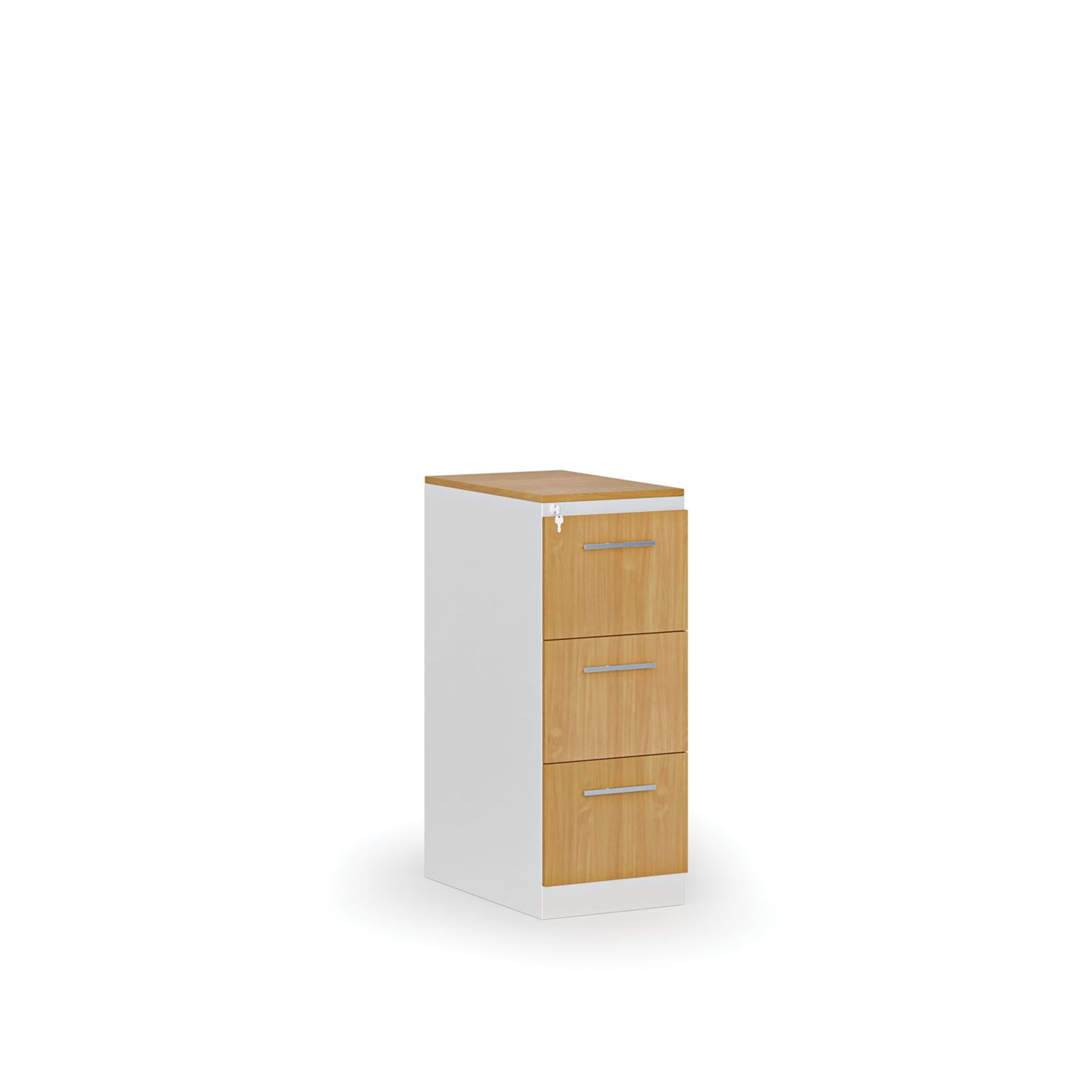 Kovová zásuvková kartotéka PRIMO s drevenými čelami A4, 3 zásuvky, biela/buk