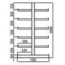 Kragarmregal, zweiseitig, 200 kg, 2000 x 5400 x 1150 mm