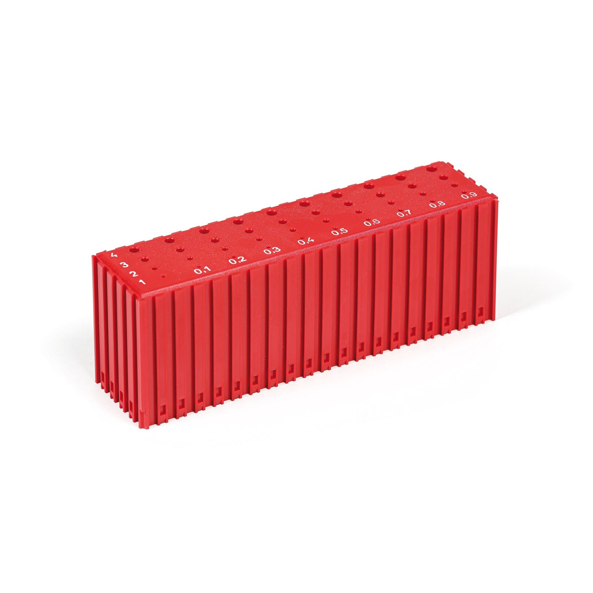 Kunststoff-Aufbewahrungsbox für Bohrer mit Durchmesser 1-4,9 mm, Modul 20x5, 40 Kavitäten, rot