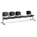 Kunststoff-Wartezimmerbank, Traversenbank ISO, 4-sitzig + Tisch, schwarz, verchromte Füße