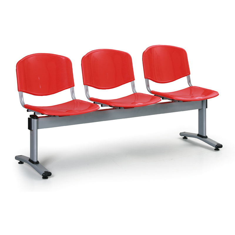 B2B Partner Kunststoff-Wartezimmerbank, Traversenbank VERONA, 3-sitzig, rot