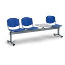 Kunststoff-Wartezimmerbank, Traversenbank VERONA, 3-sitzig + Tisch, blau