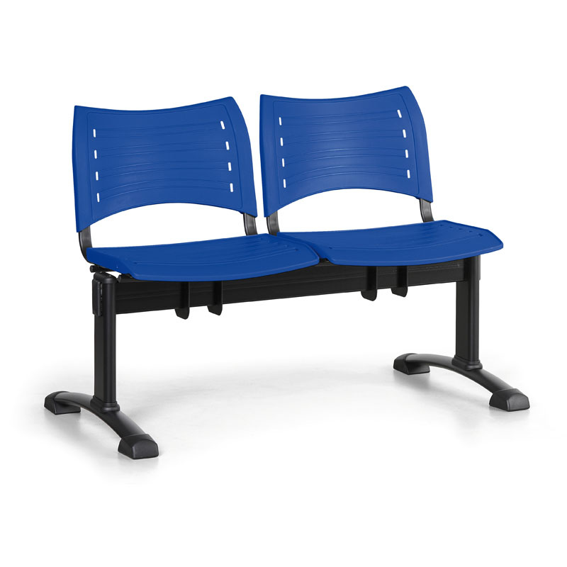 B2B Partner Kunststoff-Wartezimmerbank, Traversenbank VISIO, 2-sitzer, blau, schwarze Füße