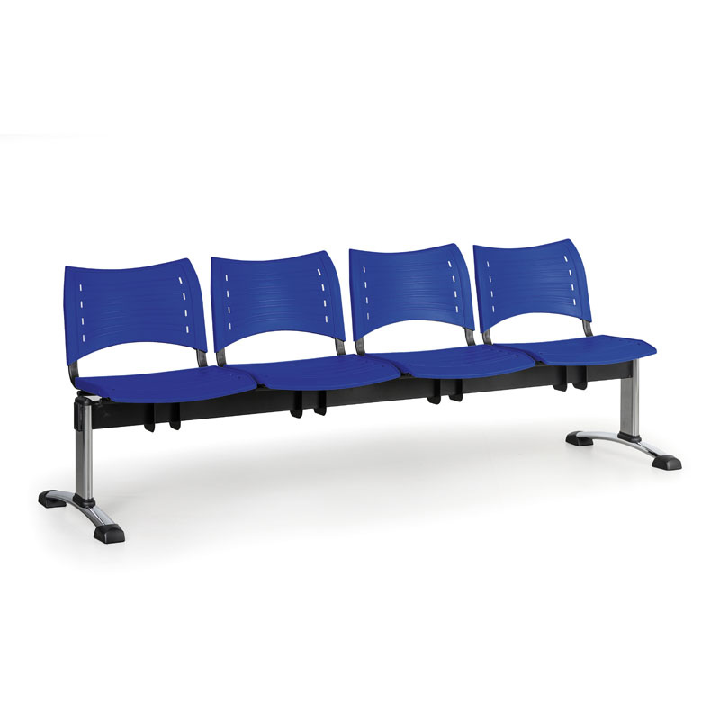 B2B Partner Kunststoff-Wartezimmerbank, Traversenbank VISIO, 4-sitzer, blau, verchromte Füße