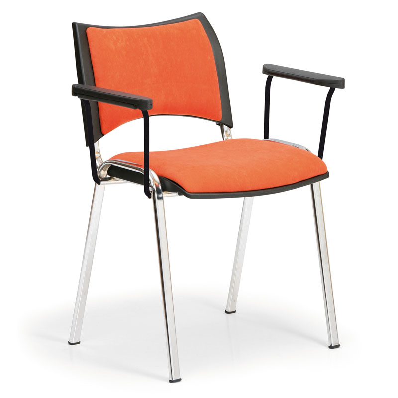 B2B Partner Kunststoffstuhl SMART, verchromte Füße, mit Armlehnen, orange