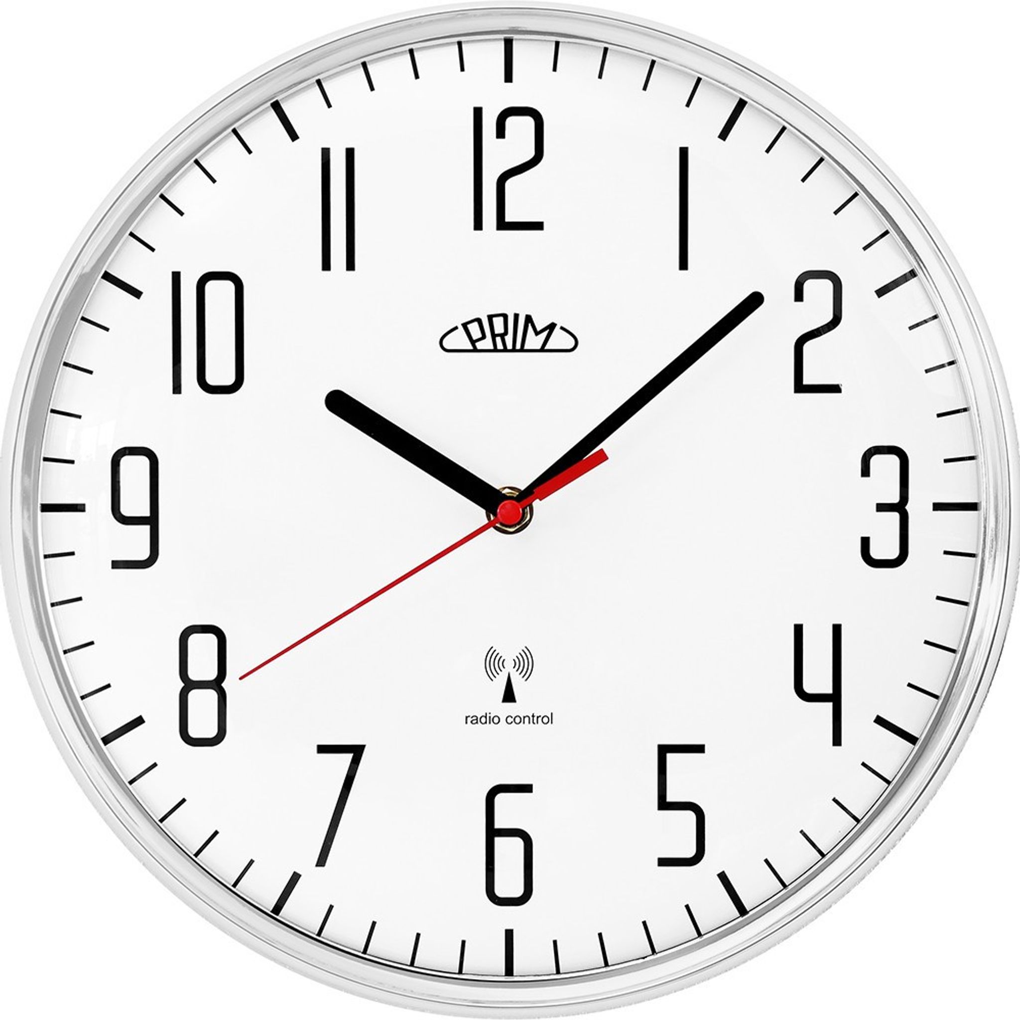 Kunststoffuhr weiß/glänzend silber PRIM Radio ∅ 292 × 48 mm