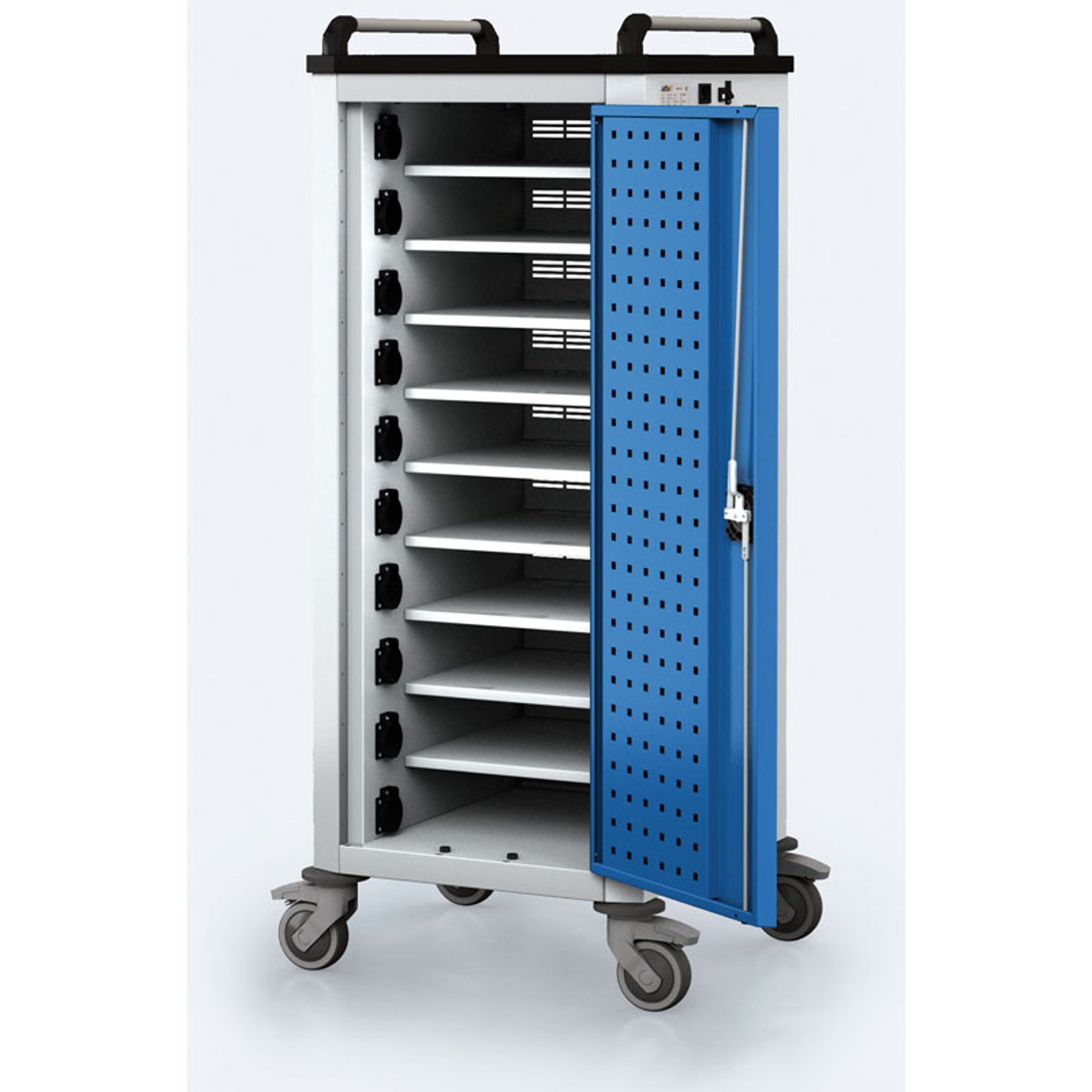 Ladewagen für Laptops/Tablets, 10 Fächer, Grau/Blau Ladewagen für Laptops/Tablets, 10 Fächer, Grau/Blau