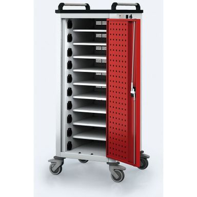 Ladewagen für Laptops/Tablets, 10 Fächer, Grau/Rot