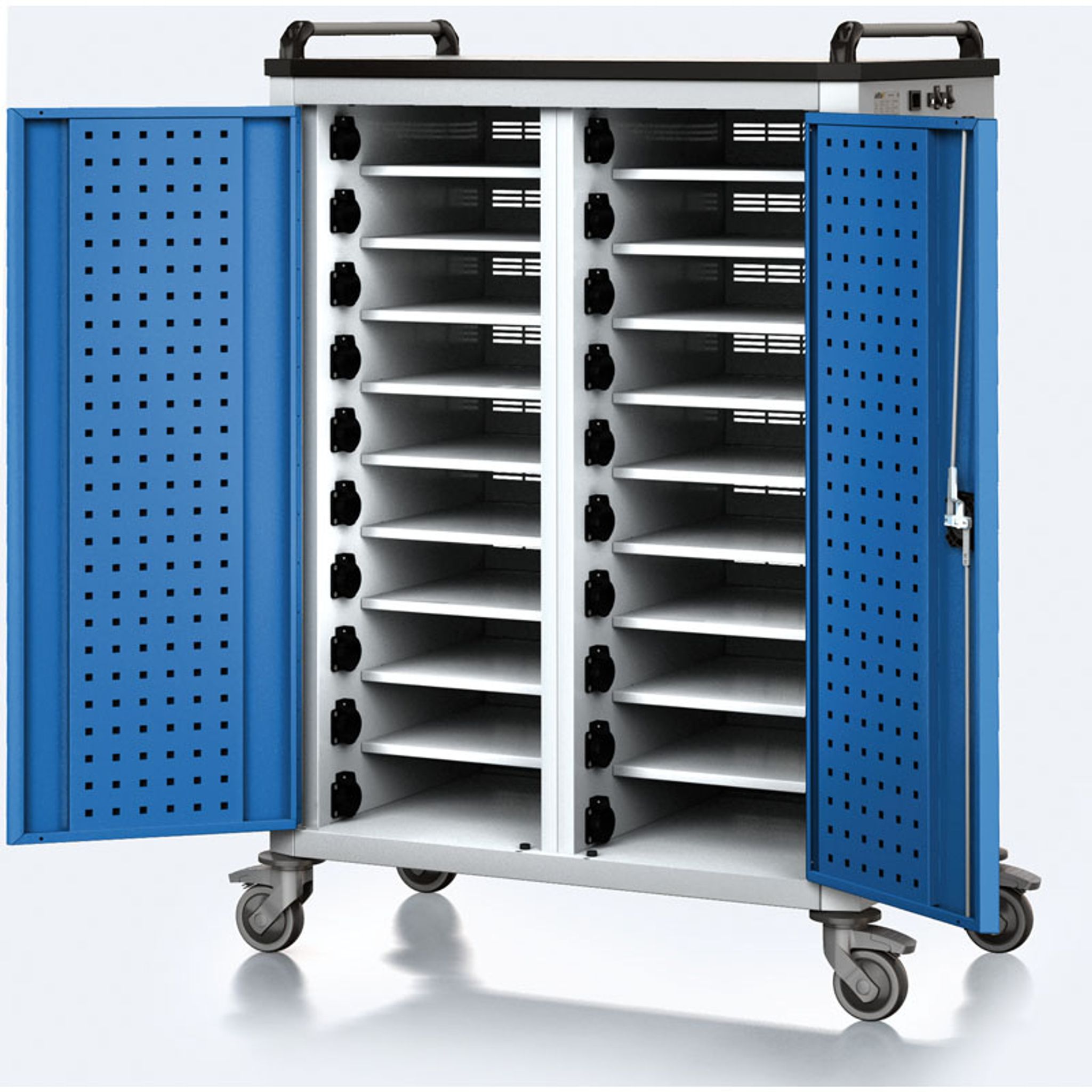 Ladewagen für Laptops/Tablets, 20 Fächer, Grau/Blau Ladewagen für Laptops/Tablets, 20 Fächer, Grau/Blau