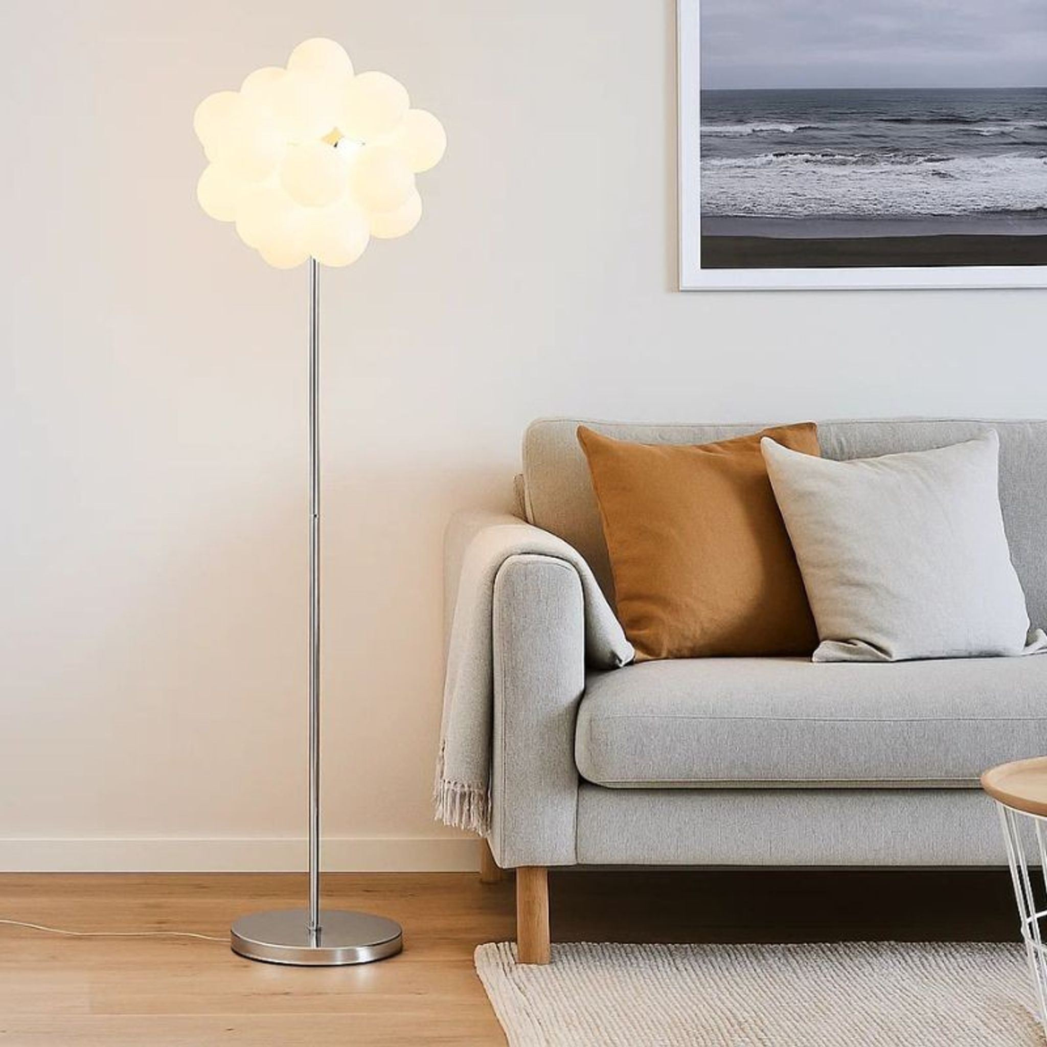 Lampa podłogowa BALOON WHITE, chrom + białe szkło