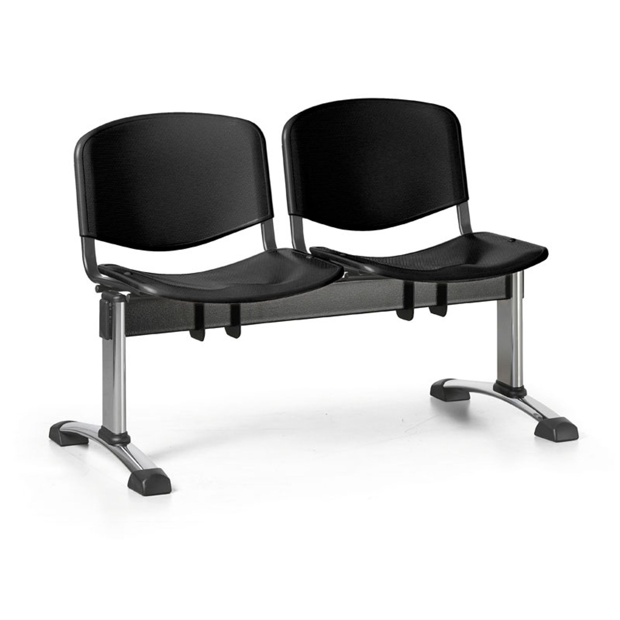 Ławka do poczekalni plastikowa ISO, 2-siedziska, czarny, chromowane nogi