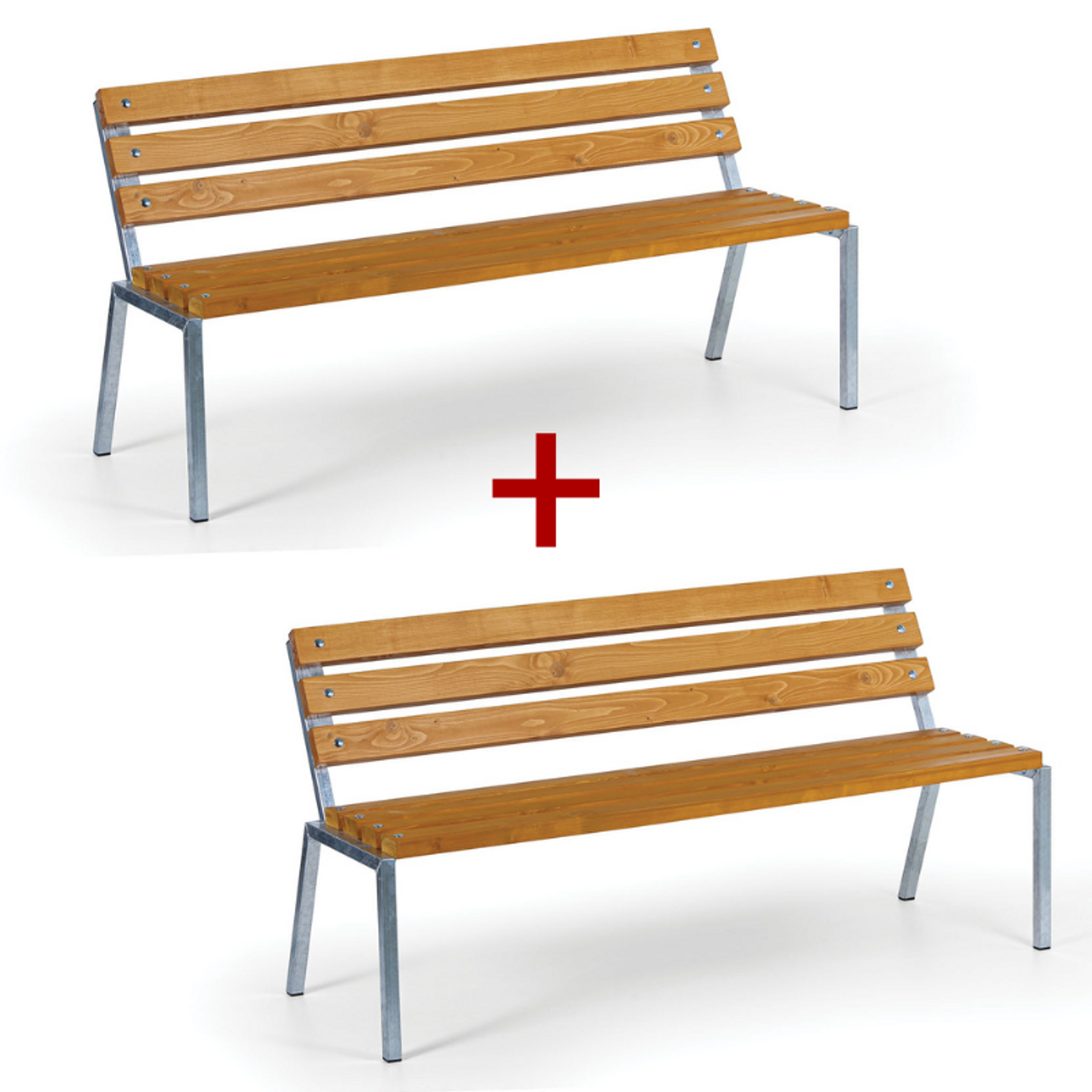 Ławka zewnętrzna STACK, sztaplowana, z oparciem, 1+1 GRATIS, ocynkowana, 1500 mm, limba